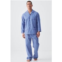 "Stowe Prussian Blue & Stripe" Crisp Cotton Pyjama Set Navy