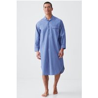 "Stowe Prussian Blue & Stripe" Crisp Cotton Nightshirt Navy