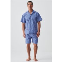 "Stowe Prussian Blue & Stripe" Crisp Cotton Short Pyjama Set Navy