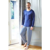 British Boxers Men's "Skyline" Stripe Bamboo Pyjama Set in Blue | Size: 2XL