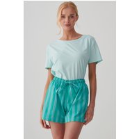 British Boxers Women's "New York Turquoise Stripe" Crisp Cotton Sleep Shorts | Size: Small