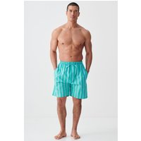 British Boxers Men's "New York Turquoise Stripe" Crisp Cotton Sleep Shorts | Size: Small