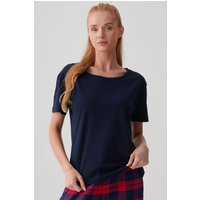 "French Navy" Cotton Scoop Neck T Shirt