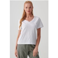 "White" Cotton V Neck T Shirt