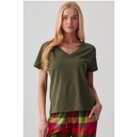 "Khaki" Cotton V Neck T Shirt
