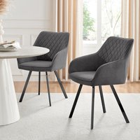 FurnitureboxUK Set of 2 Falun Deep Padded Dining Chairs Upholstered in Soft & Durable Fabric With Black Legs in Dark Grey
