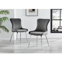 FurnitureboxUK Set of 2 Nora Deep Padded Luxurious Dining Chairs Upholstered In Soft Velvet With Chrome Legs in Dark Grey
