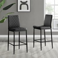 FurnitureboxUK Set of 2 Milan Hatched Faux Leather Padded Counter Stools With Black Metal Legs