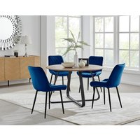 FurnitureboxUK Santorini Brown Round Dining Table & 4 Pesaro Black Leg Chairs in Navy