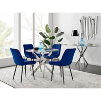FurnitureboxUK Novara 100cm Round Dining Table & 4 Pesaro Black Leg Chairs in Navy