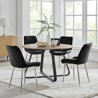 FurnitureboxUK Santorini Brown Round Dining Table & 4/6 Pesaro Silver Leg Chairs in Black