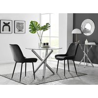 FurnitureboxUK Selina Round Glass Chrome Leg Dining Table & Pesaro Black Leg Chairs | Size: 2 Person