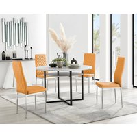 FurnitureboxUK Adley Grey Concrete Effect Round Dining Table & 4 Milan Chrome Leg Faux Leather Chairs in Mustard