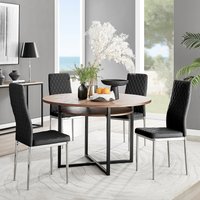 FurnitureboxUK Adley Brown Wood Storage Dining Table & 4 Milan Chrome Leg Chairs in Black