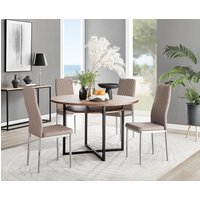 FurnitureboxUK Adley Brown Wood Storage Dining Table & 4 Milan Chrome Leg Chairs in Beige