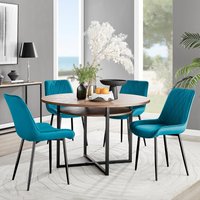 FurnitureboxUK Adley Brown Wood Storage Dining Table & 4 Pesaro Black Leg Chairs in Blue