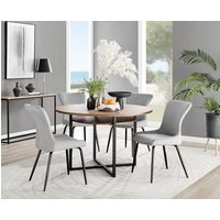 FurnitureboxUK Adley Brown Wood Storage Dining Table & 4 Nora Black Leg Chairs in Light Grey
