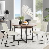 FurnitureboxUK Adley Brown Wood Storage Dining Table & 4 Halleyy Chairs in Cream