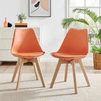 FurnitureboxUK Set of 2 Stockholm Natural Birch Wood Scandi Minimalist Dining Chairs with Faux Leather Cushion in Orange