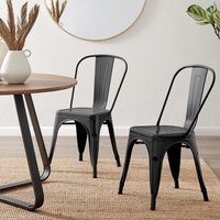 FurnitureboxUK Set of 2 Colton Industrial Steel Stackable Tolix Style Dining Chairs in Black