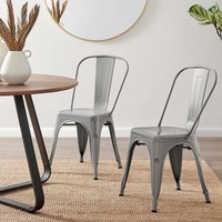 FurnitureboxUK Set of 2 Colton Industrial Steel Stackable Tolix Style Dining Chairs in Grey