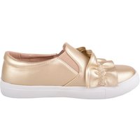 ABSOLUTE FOOTWEAR Girl's Childrens Kids Slip On Twin Gusset Casual Lesiure Trainers Pumps in Gold | Size: 1