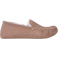SNUGRUGS Men's Ronnie, Suede Wool Moccasin Slippers with Suede Sole in Light Brown | Size: 12