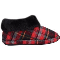 ABSOLUTE FOOTWEAR Women's Slip On Tartan Checked Thick Faux Fur Slipper Booties Boots in Red | Size: 6