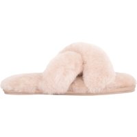SNUGRUGS Women's Genuine Thick Sheepskin Open Back Peep Toe Cross Over Slipper Slider in Ivory | Size: 8