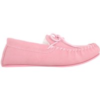 SNUGRUGS Women's Clara, Wool Suede Moccasin Slipper with Rubber Sole in Pink | Size: 4