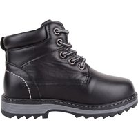 ABSOLUTE FOOTWEAR Boy's Childrens Kids Slip On Lace Up Casual Sturdy Walking PU High Top Boots in Black | Size: 2