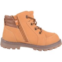 ABSOLUTE FOOTWEAR Boy's Childrens Slip On Lace Up Inside Zip Walking Sturdy PU Boots Shoes in Tan | Size: Infant 9