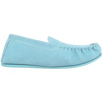 SNUGRUGS Women's Slip On Fabric Lined Suede Moccasin Slippers with Rubber Sole in Aqua | Size: 7