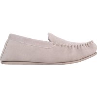 SNUGRUGS Women's Slip On Fabric Lined Suede Moccasin Slippers with Rubber Sole in Grey | Size: 4
