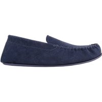 SNUGRUGS Men's Easy Slip On Suede Fabric Lined Winter Moccasin Slippers with Rubber Sole in Navy | Size: 10