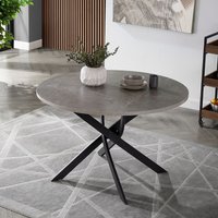 Home Detail Rico Round Concrete Effect Dining Table Black Legs in Grey | Size: 120 cm