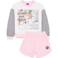 Barbie Girl's Kids Long Sleeve Short Leg Pyjama Set (Pink/Grey) in Pink | Size: 7-8 Years