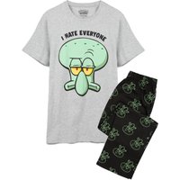 SpongeBob SquarePants Men's Short Sleeve Long Leg Pyjama Set | Grey/Navy | Official Merch in Grey | Size: Small