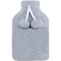 Smart Living Soft Hot Water Bottle with Pompom Fleece Cover - 23x35cm in Grey | Size: 23x35 cm
