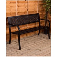 Home Discount Garden Vida Steel Garden Bench Lattice 3 Seater Outdoor Furniture in Black