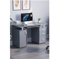 Home Discount Vida Designs Otley 3 Drawer with Internal Shelf Computer Desk Storage Office Study Workstation Gaming Table in Grey