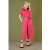Yumi Women's Pink Viscose Twill Button Up Utility Style Jumpsuit | Size: 16