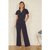 Yumi Women's Navy Sparkle Stretch Wrap Over Jumpsuit | Size: 14