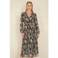 Brown Animal Swirl Midi Wrap Dress