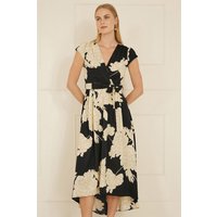 Blossom Print Wrap Midi Dipped Hem