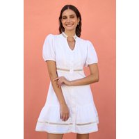 Cotton Lace Trim Skater Shirt Dress