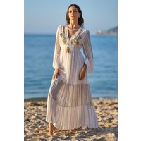 Metallic Embellished Maxi Dress Long Sleeves