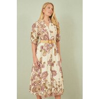 Paisley Print Broderie Anglaise Cotton Midi Dress Pink