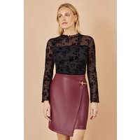 Yumi Flocked Floral Mesh Long Sleeve Top