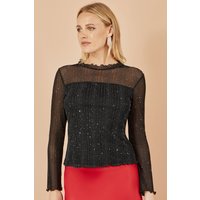 Sparkle Print Mesh Stretch Fitted Top